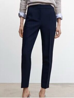 Mango Navy Blue Pinstripe Pants Trousers Size 4 Small